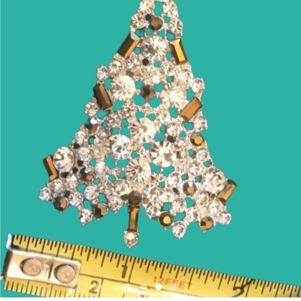 Silver and gold Christmas Tree Brooch - Picture 5 of 7